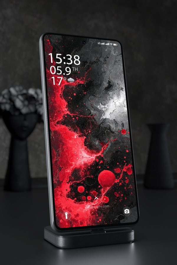 Mobile Wallpaper 3426 - Red Black Abstract Liquid Art Phone Background