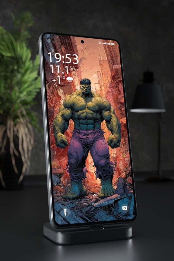 Phone Wallpaper 3487 - Hulk in a Ruined City Epic Comic Art Scene