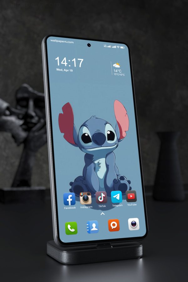 Phone Wallpaper 3493 - Cute Stitch Blue Cartoon Phone Background