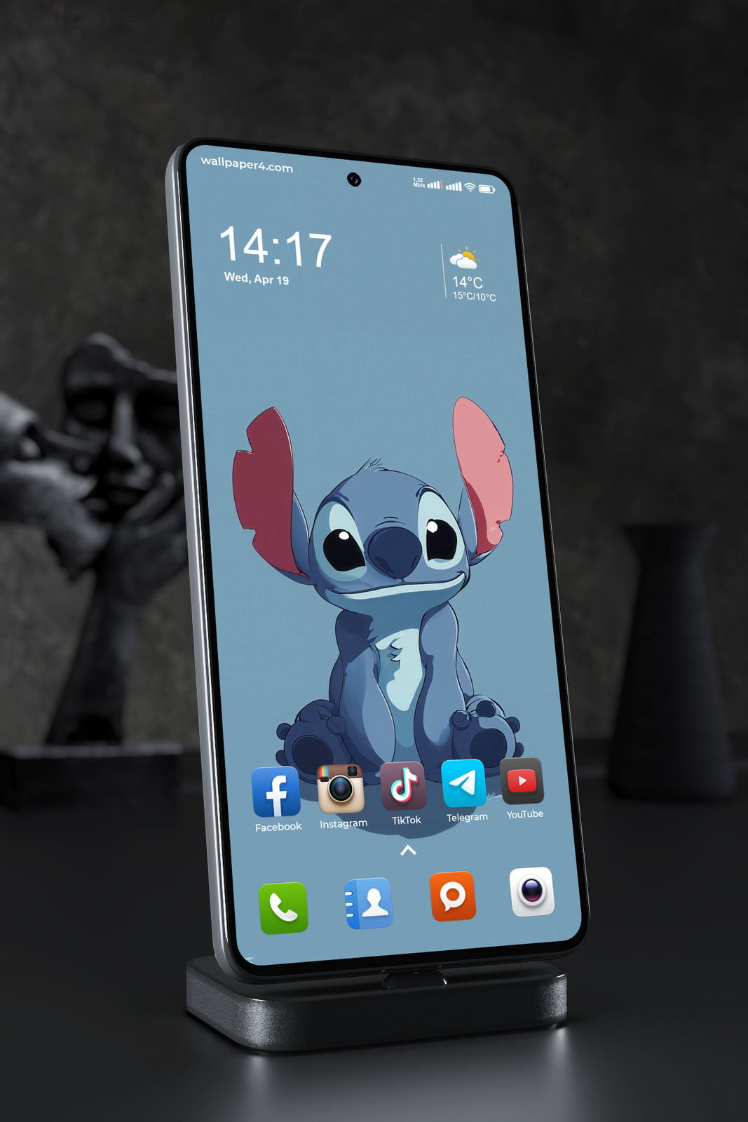Phone Wallpaper 3493 - Cute Stitch Blue Cartoon Phone Background