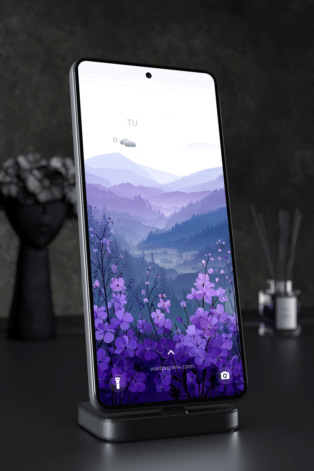 Phone Wallpaper 3496 - Purple Wildflowers in Misty Mountain Valley