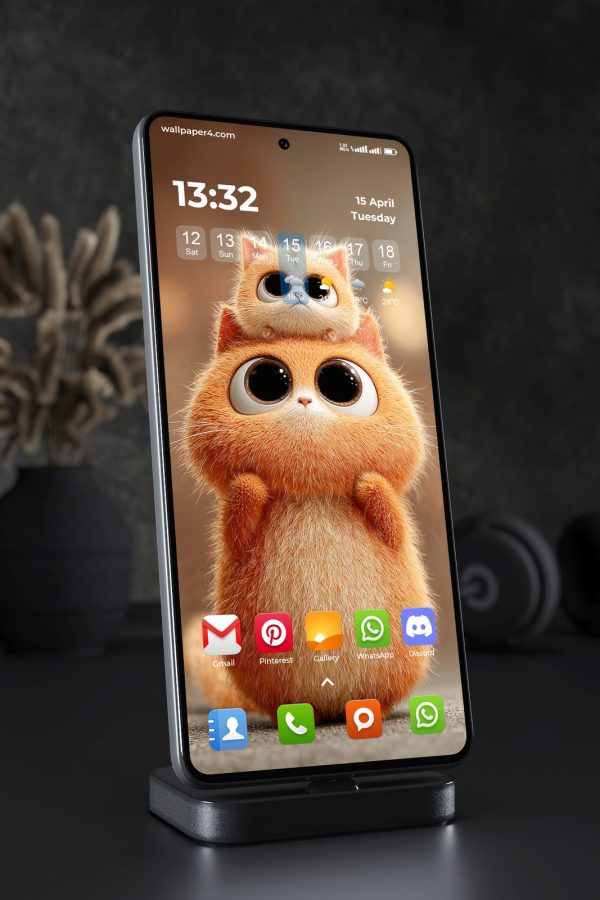 Phone Wallpaper 3504 - Cute Orange Cats with Big Eyes and Warm Light