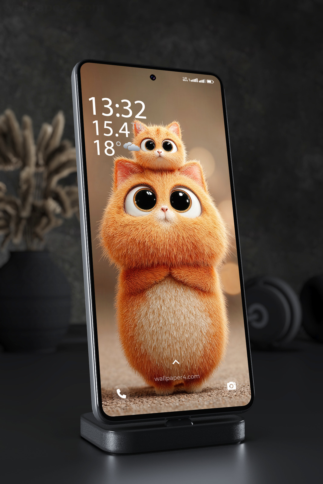 Mobile Wallpaper 3504 - Cute Orange Cats with Big Eyes and Warm Light