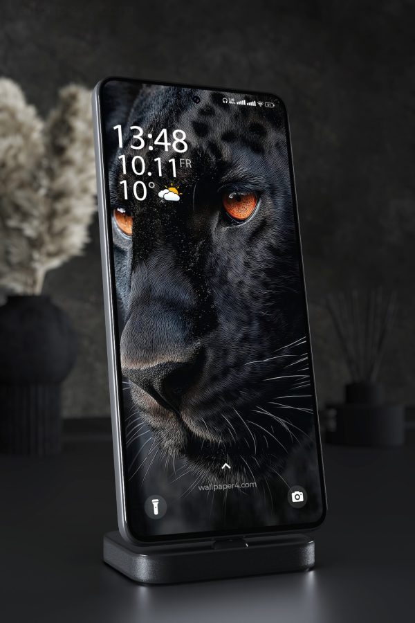 Phone Wallpaper 3512 - Black Panther Amber Eyes Dark Portrait