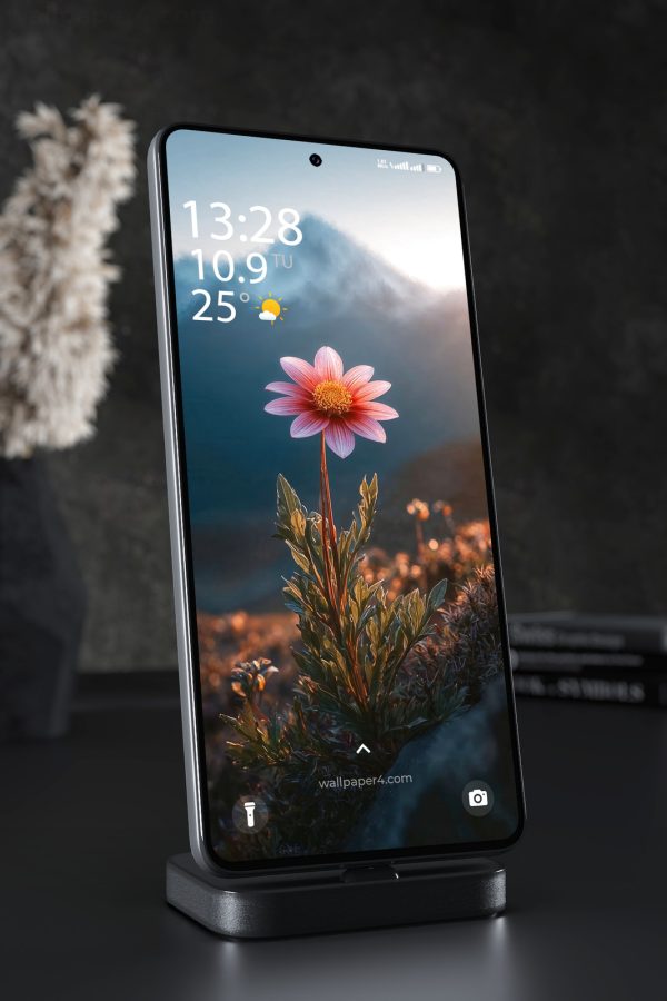 Phone Wallpaper 3517 - Pink Daisy Flower with Sunset Mountain Bokeh
