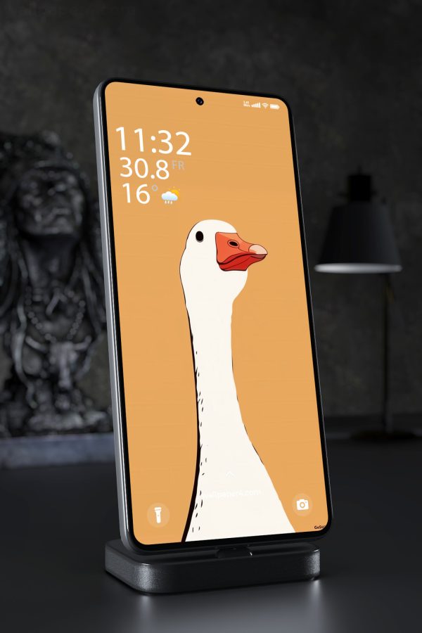 Phone Wallpaper 3533 - Minimal Goose Illustration on Orange Background