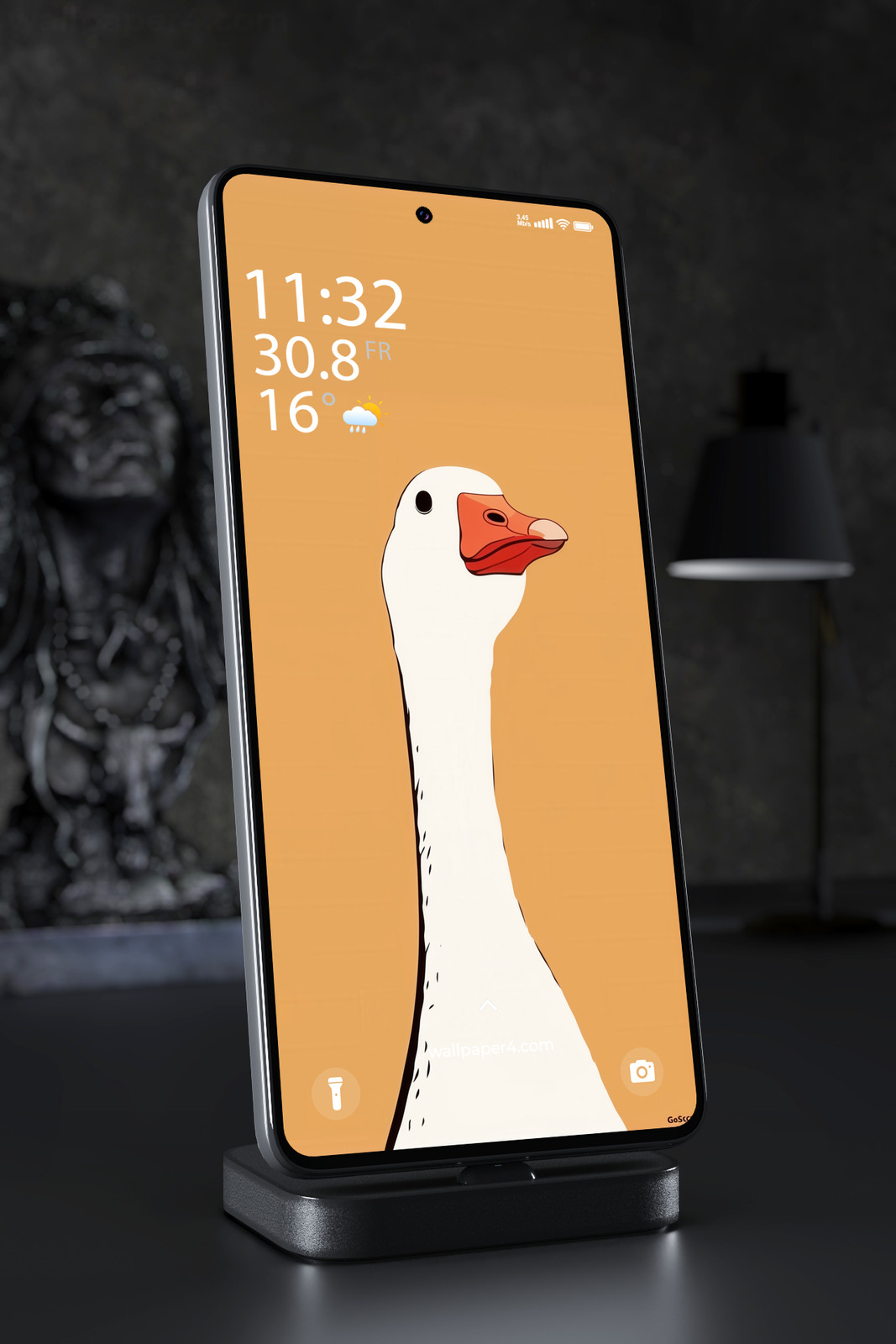 Phone Wallpaper 3533 - Minimal Goose Illustration on Orange Background