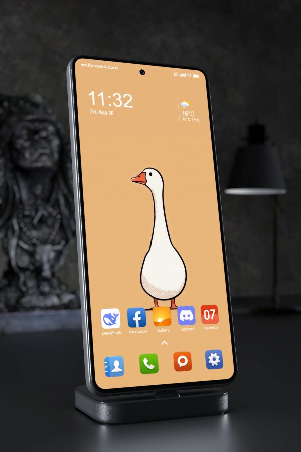 Mobile Wallpaper 3533 - Minimal Goose Illustration on Orange Background
