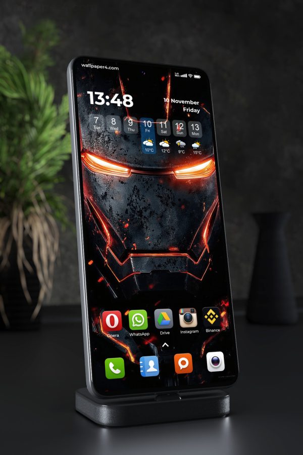 Phone Wallpaper 3540 - Dark Iron Man Helmet with Fiery Glow
