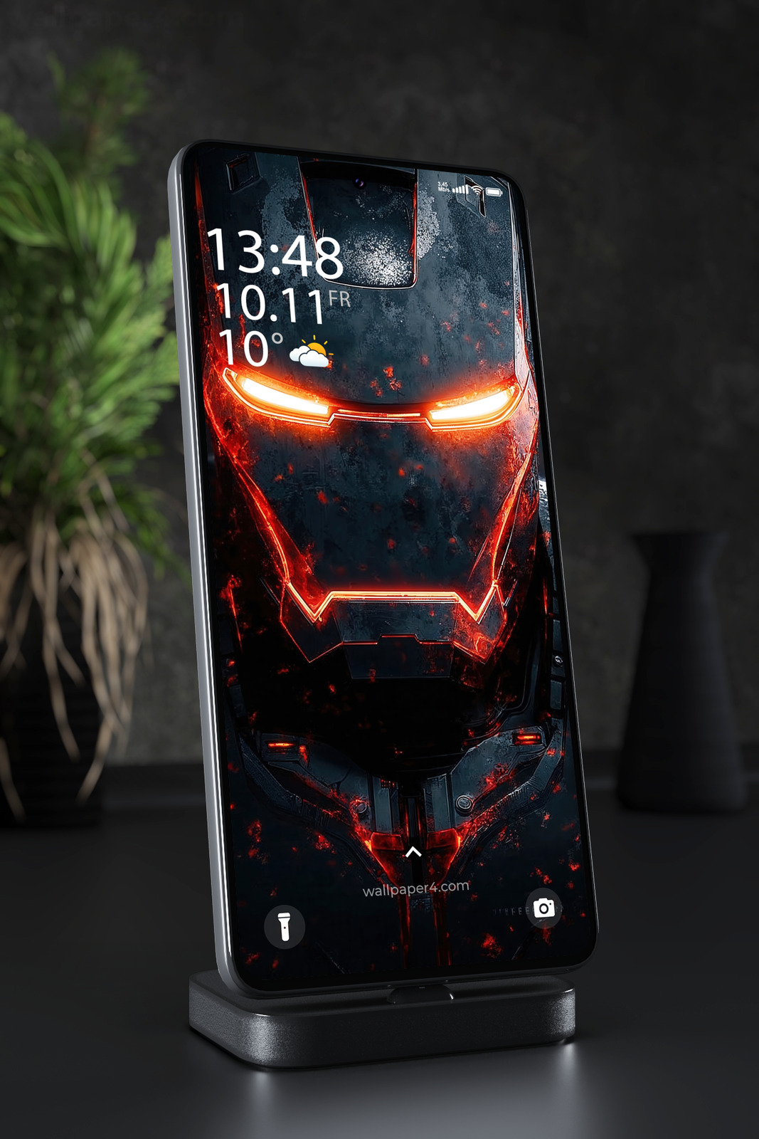 Mobile Wallpaper 3540 - Dark Iron Man Helmet with Fiery Glow