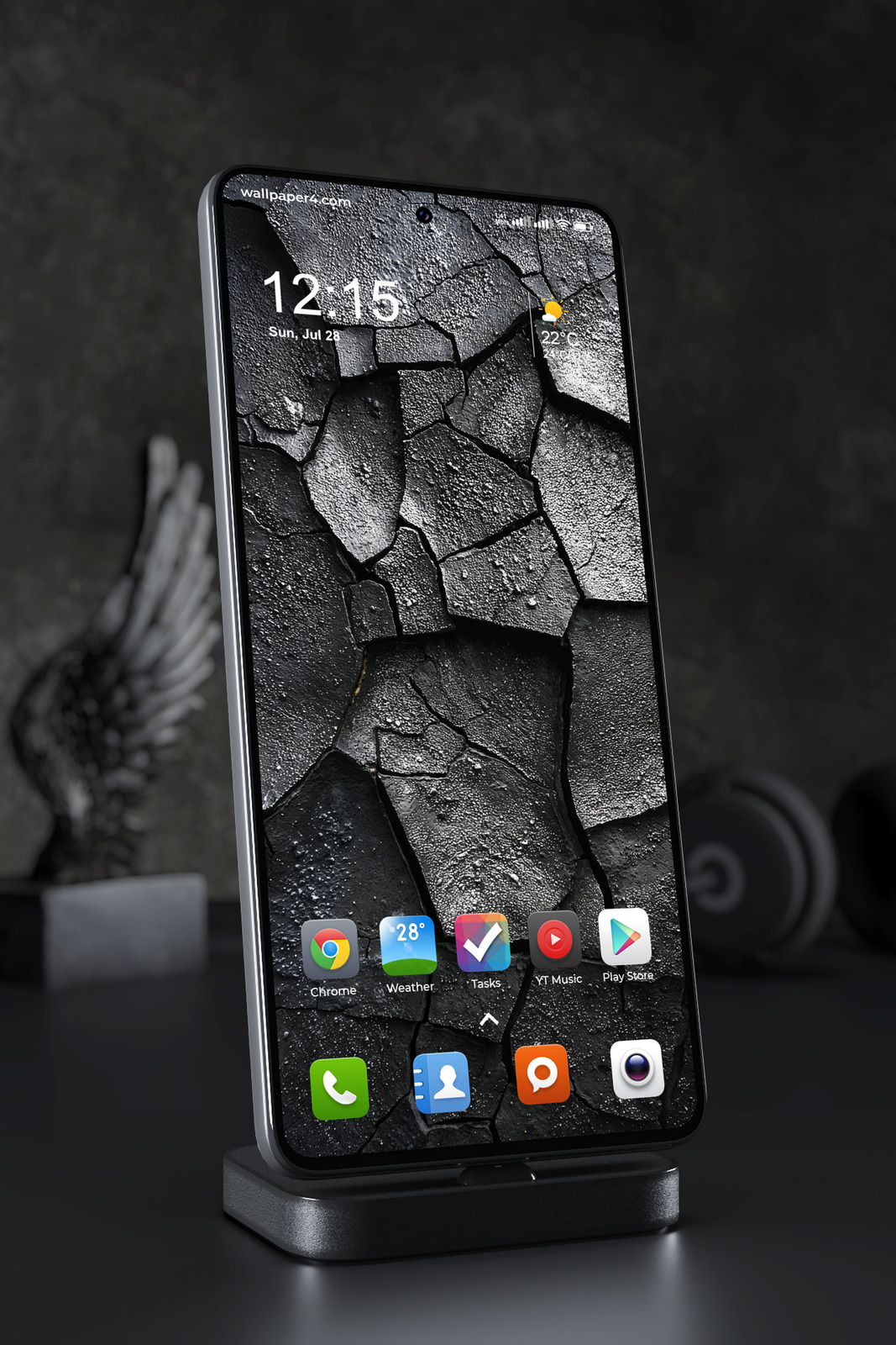 Phone Wallpaper 3552 - Dark Cracked Stone Texture Mobile Background