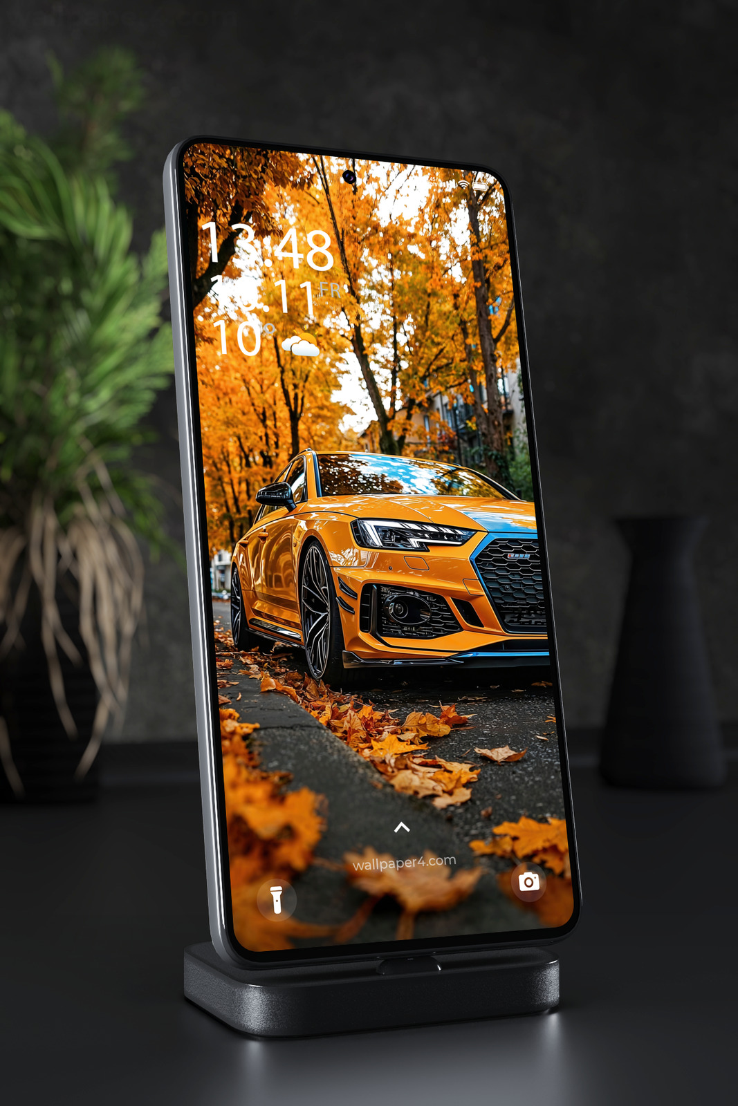 Phone Wallpaper 3572 - Orange Audi Sports Car on Golden Autumn Street