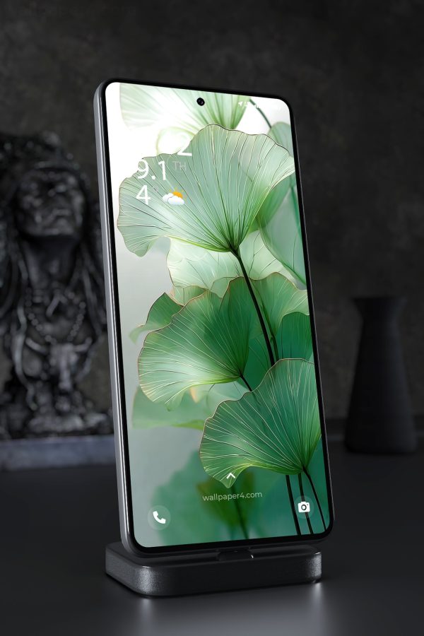 Phone Wallpaper 3585 - Translucent Green Ginkgo Leaves Botanical Art