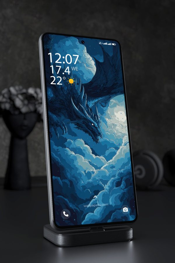 Phone Wallpaper 3600 - Blue Dragon Above Storm Clouds Fantasy Art