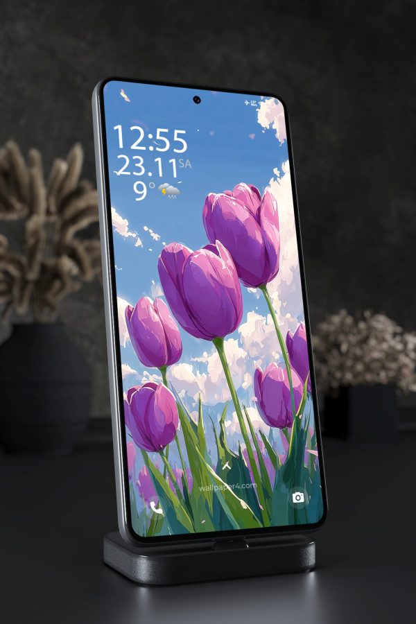 Phone Wallpaper 3615 - Pink Tulips Under Dreamy Spring Sky