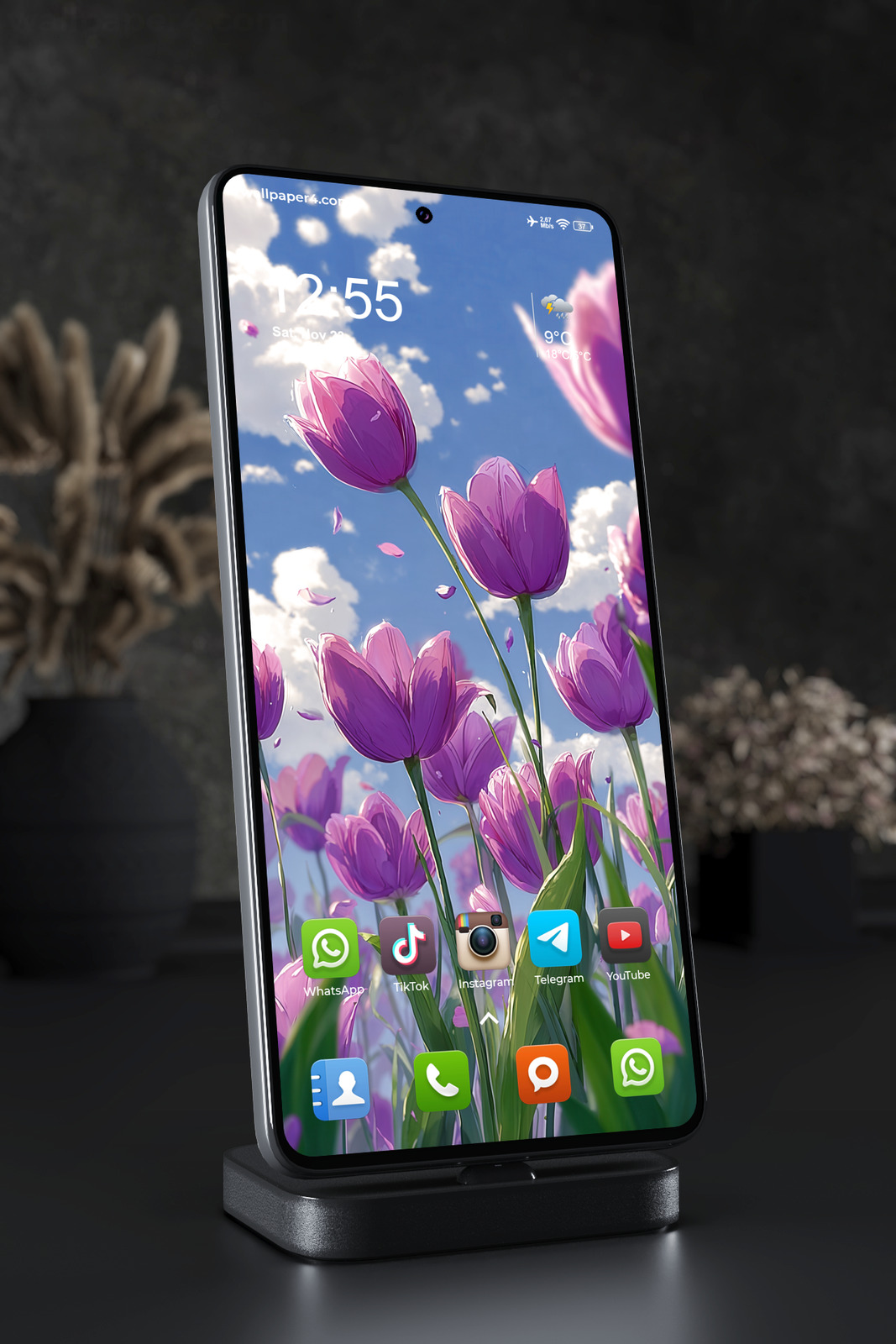 Mobile Wallpaper 3615 - Pink Tulips Under Dreamy Spring Sky
