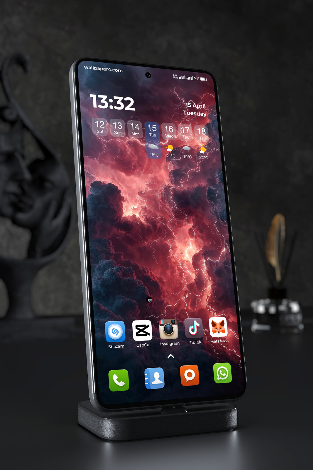 Phone Wallpaper 3626 - Red Lightning Storm Clouds Phone Background