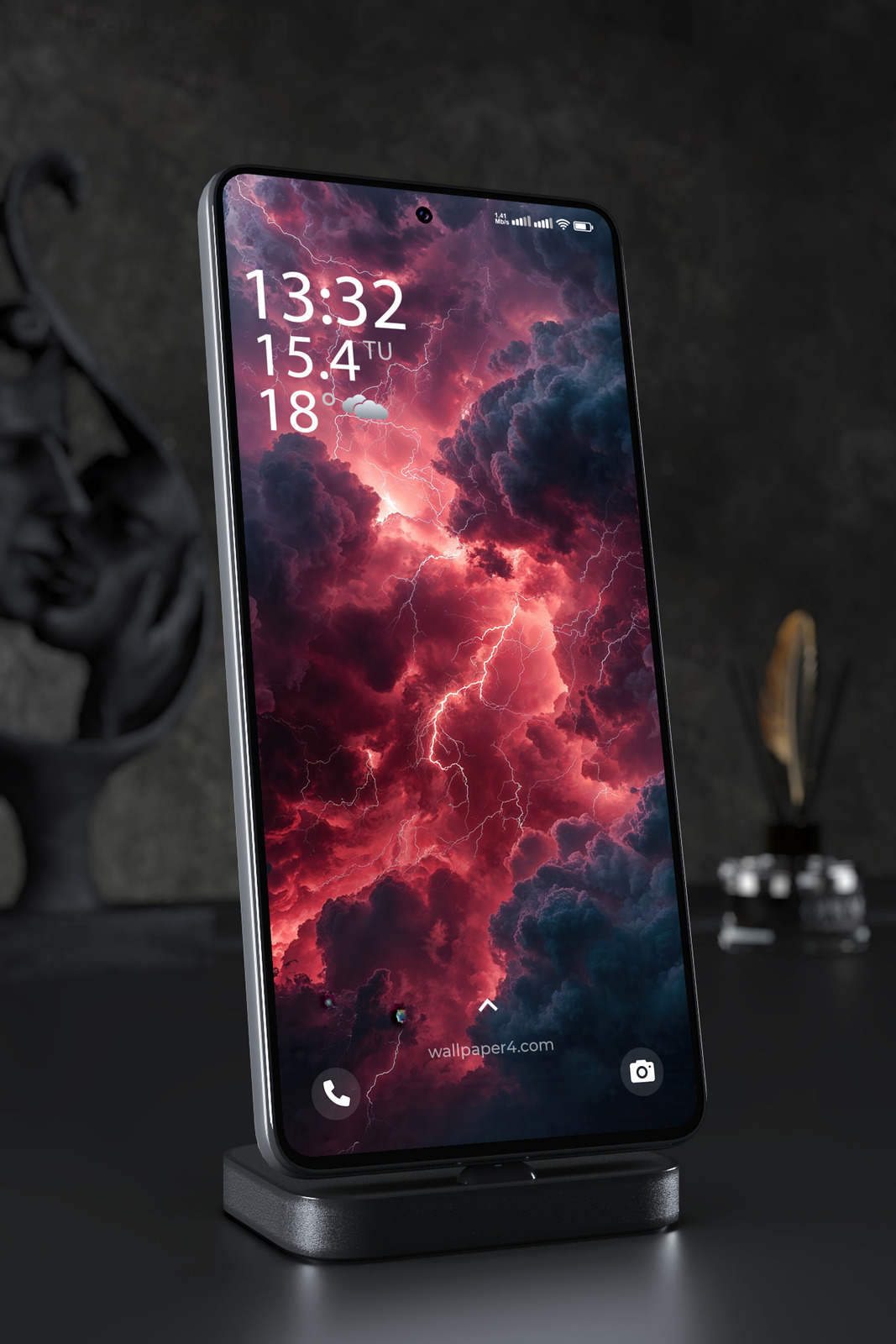 Mobile Wallpaper 3626 - Red Lightning Storm Clouds Phone Background