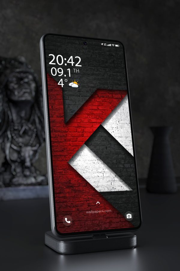 Phone Wallpaper 3638 - Red Black Geometric Brick Wall Abstract Art