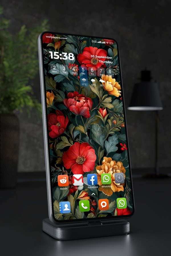 Phone Wallpaper 3641 - Dark Vintage Red Floral Botanical Art for Phone