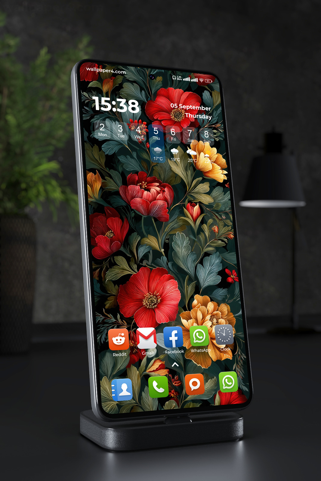 Phone Wallpaper 3641 - Dark Vintage Red Floral Botanical Art for Phone