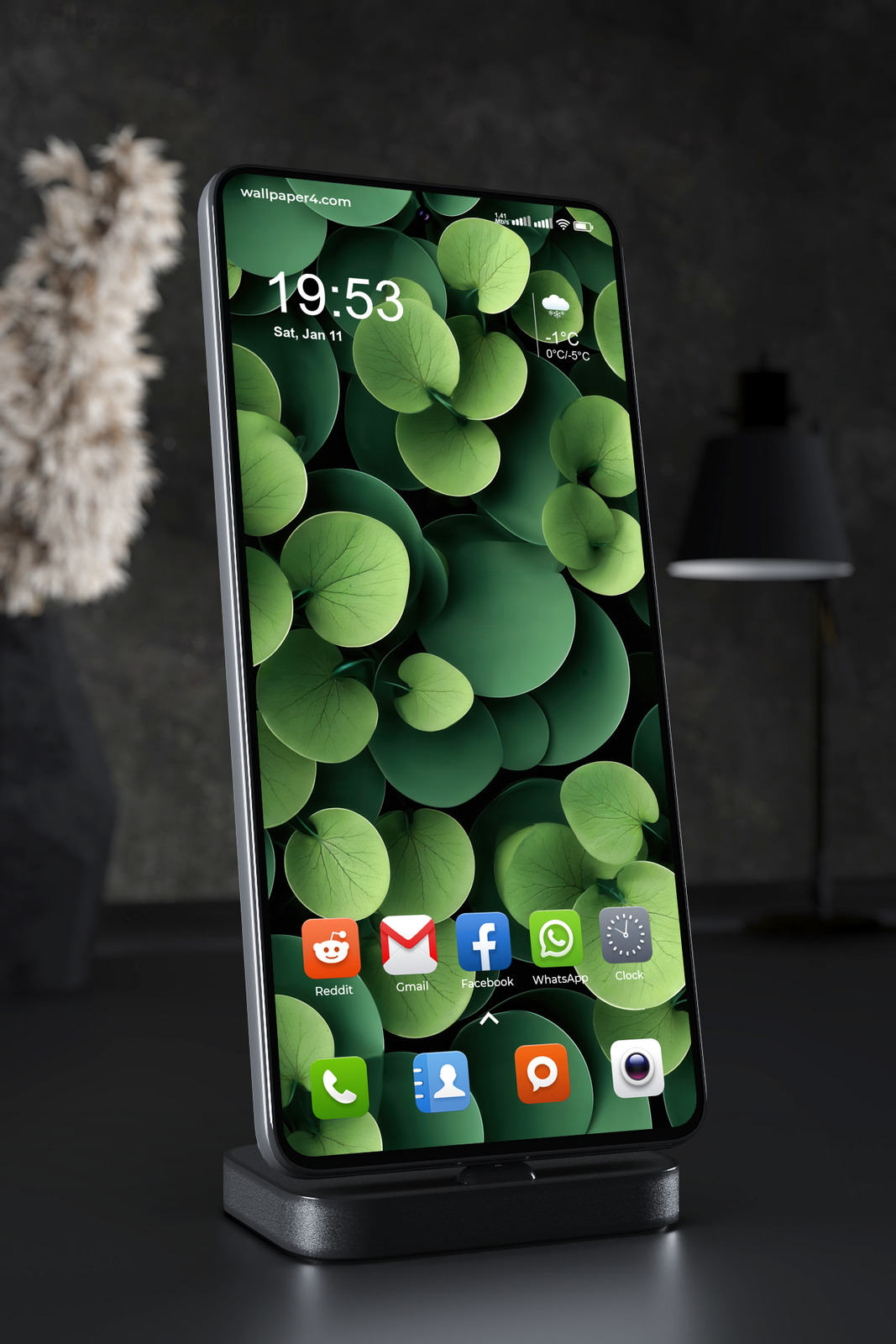 Phone Wallpaper 3678 - Layered Green Leaves Dark Botanical Design