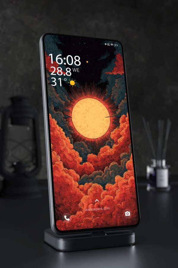 Phone Wallpaper 3704 - Surreal Sun Among Storm Clouds Celestial Art