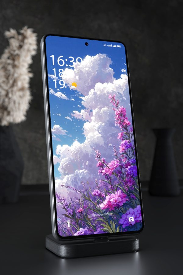 Phone Wallpaper 3741 - Anime Flower Meadow Under a Dreamy Cloud Sky