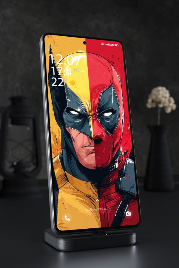 Phone Wallpaper 3752 - Deadpool and Wolverine Split Face Comic Art