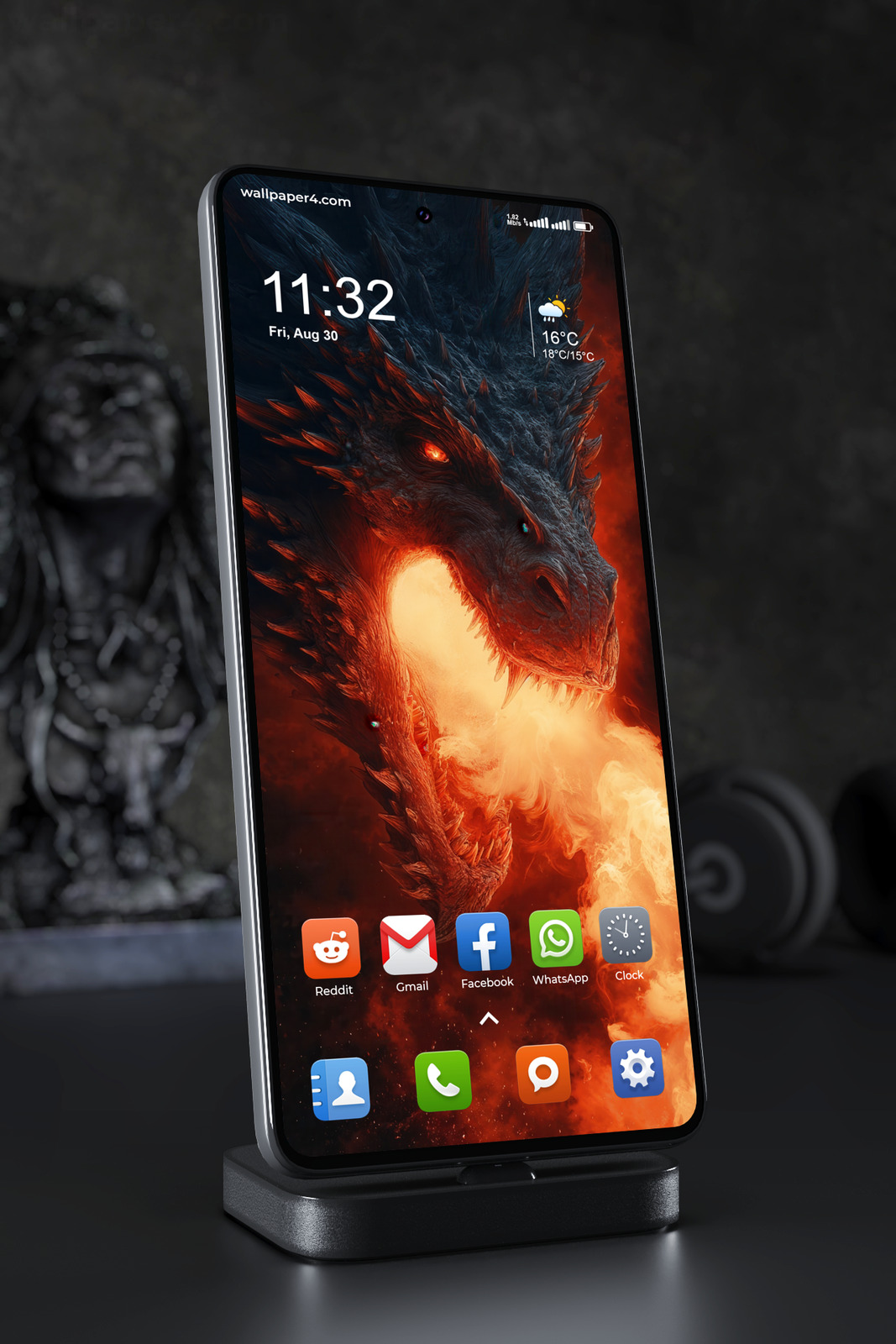 Phone Wallpaper 3754 - Dark Fire Dragon in Cinematic Fantasy Flames