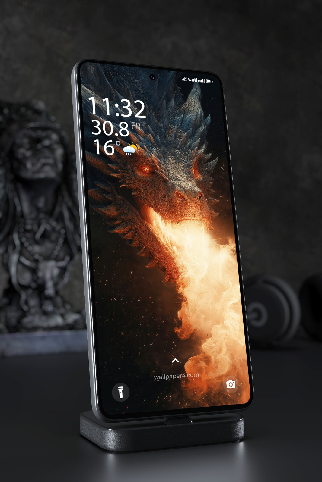 Mobile Wallpaper 3754 - Dark Fire Dragon in Cinematic Fantasy Flames