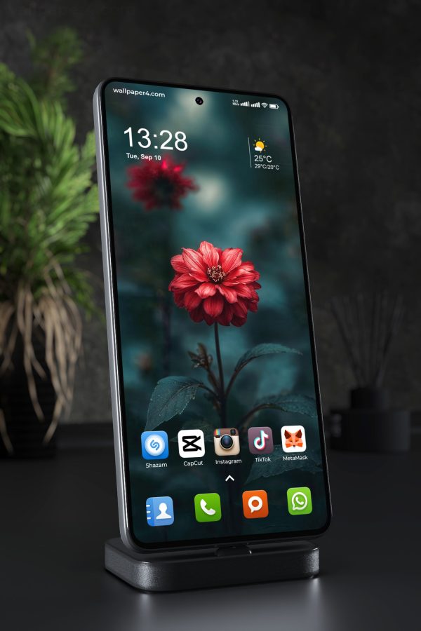 Phone Wallpaper 3759 - Red Flower in Dark Moody Botanical Light