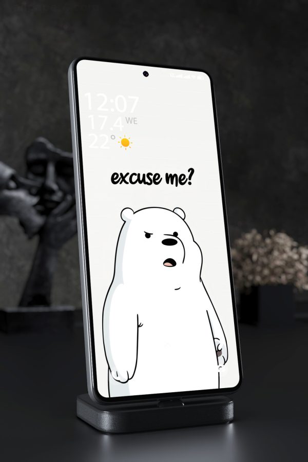 Phone Wallpaper 3764 - Ice Bear Excuse Me Minimal Cartoon Phone Art