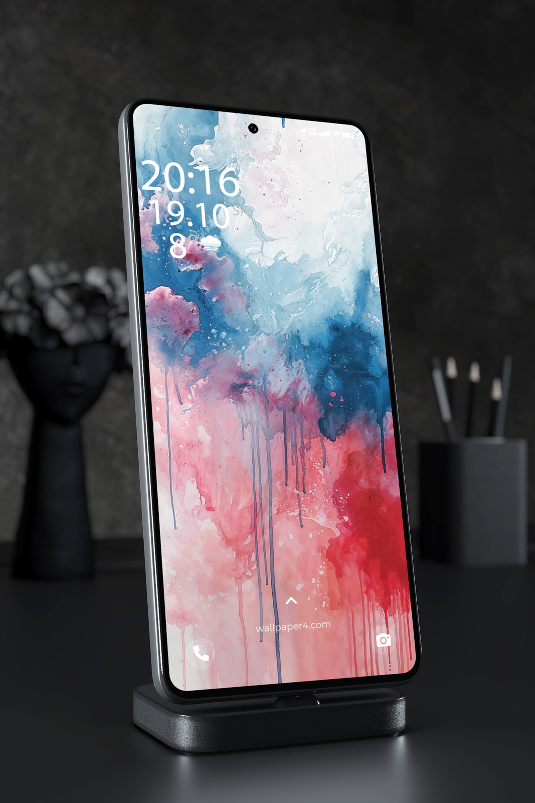 Phone Wallpaper 3766 - Pastel Pink and Blue Abstract Drip Paint Art
