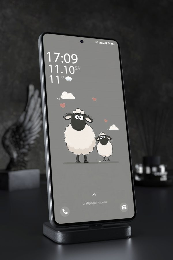 Phone Wallpaper 3769 - Cute Cartoon Sheep Family Minimalist Phone Art