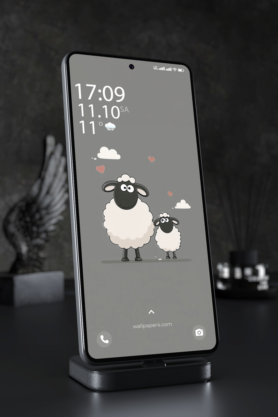 Phone Wallpaper 3769 - Cute Cartoon Sheep Family Minimalist Phone Art