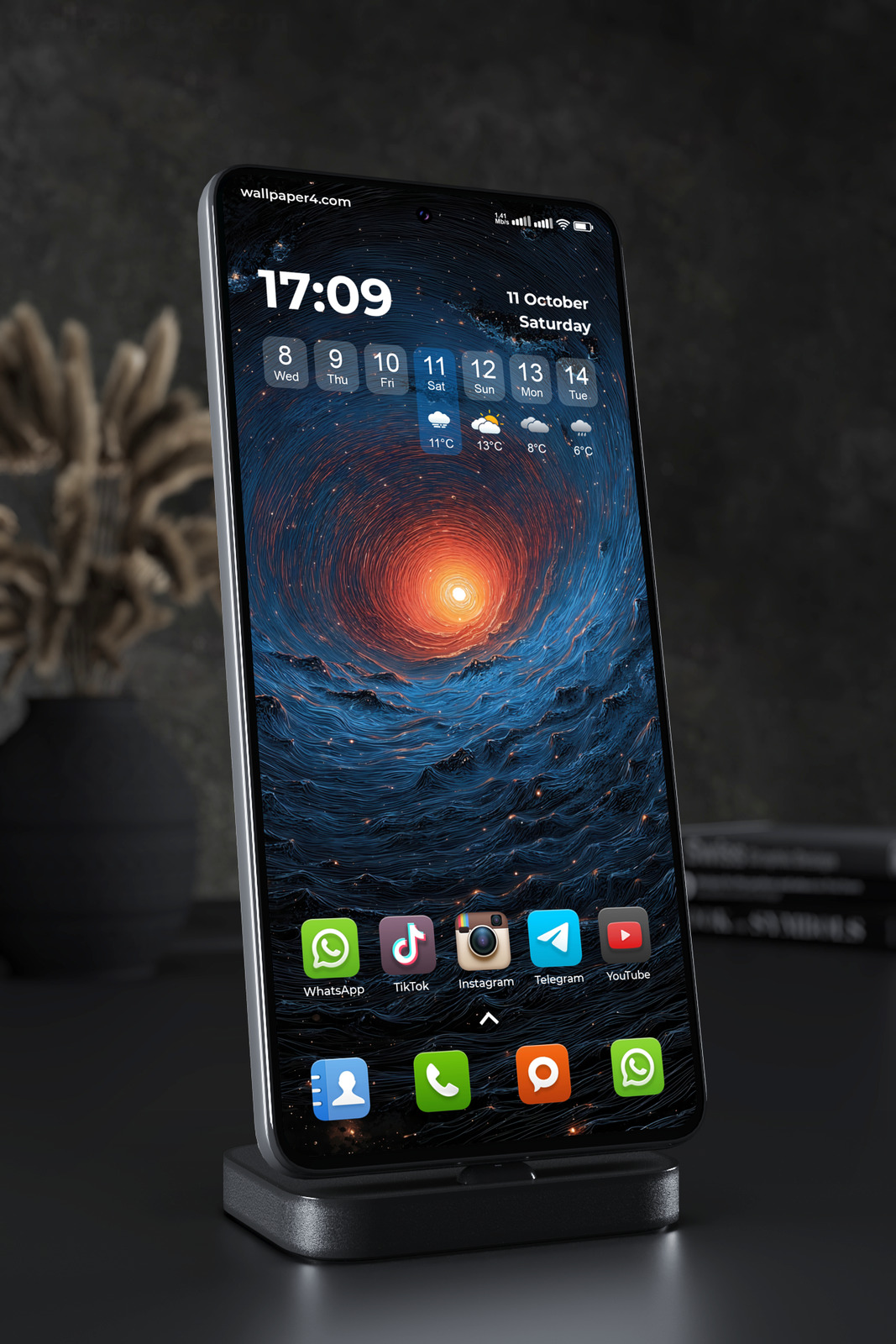Mobile Wallpaper 3775 - Cosmic Vortex Galaxy with Glowing Star Core