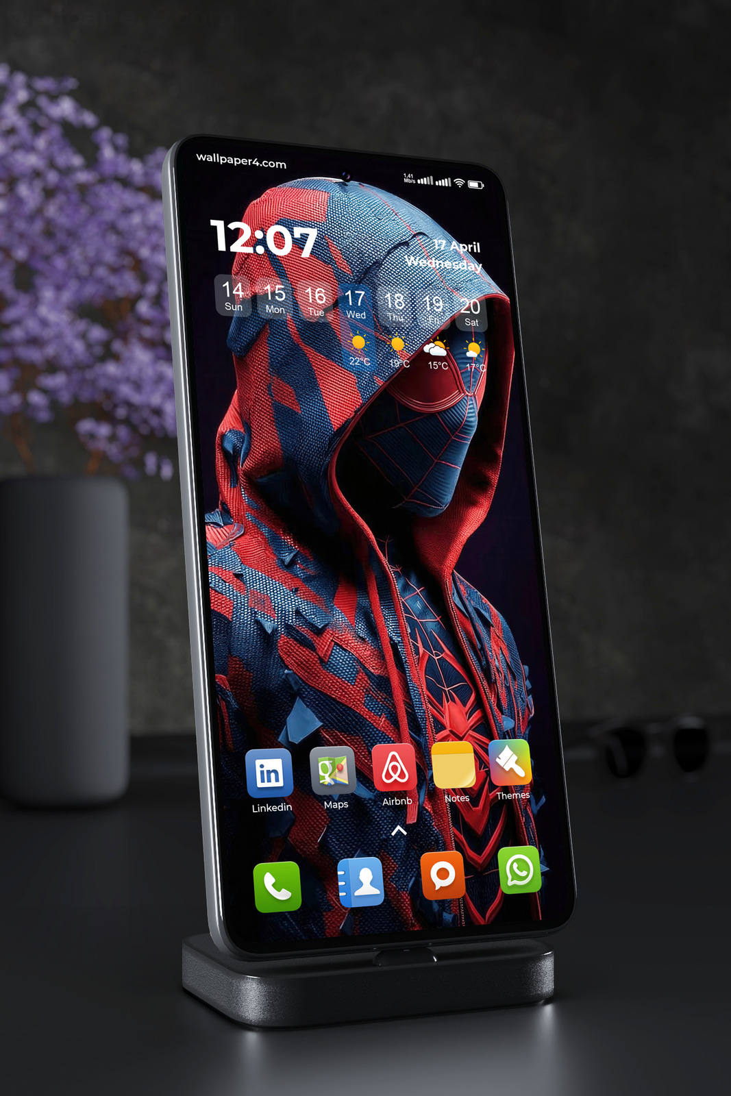 Phone Wallpaper 3782 - Hooded Spiderman Dark Hero Portrait in Red Blue