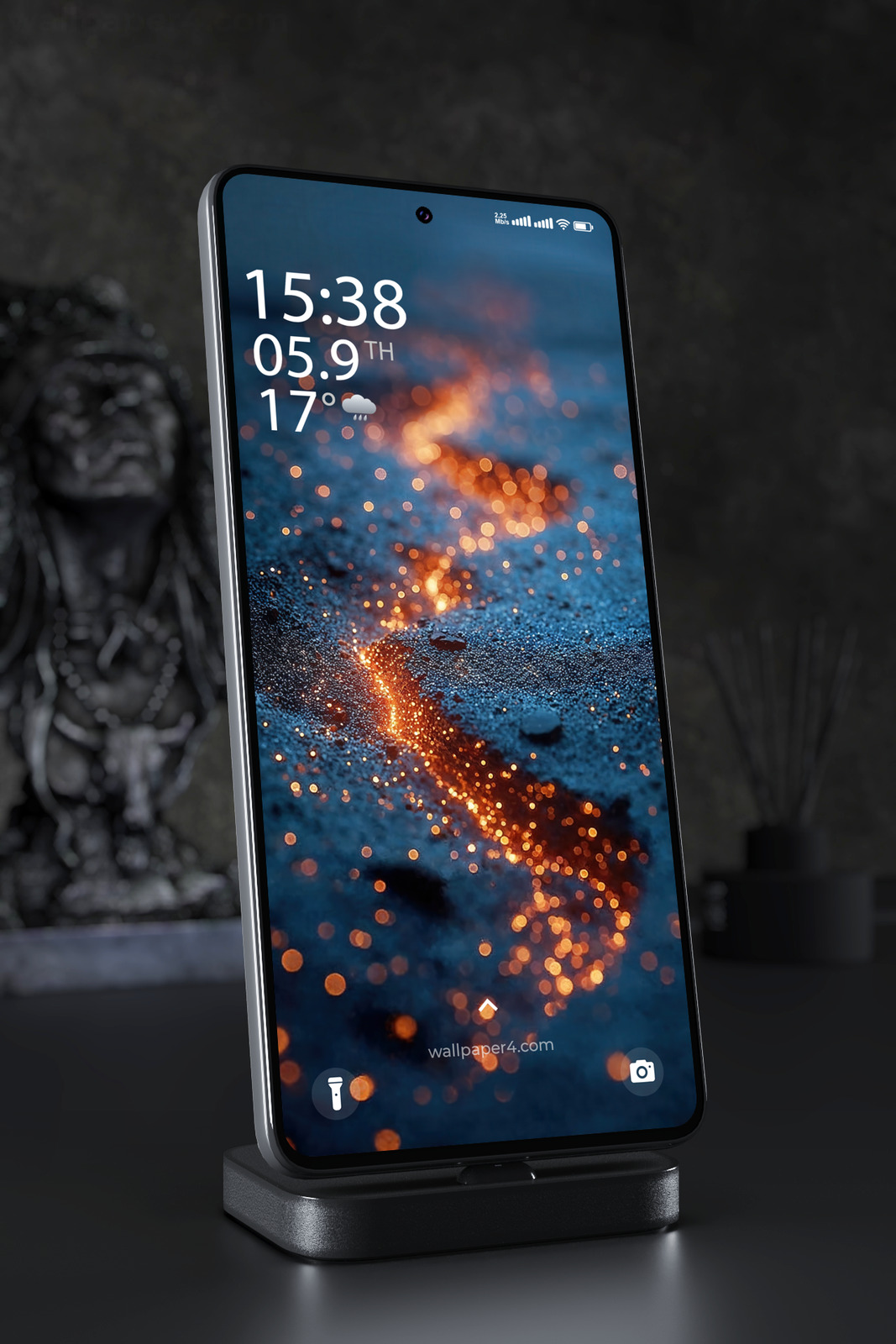 Phone Wallpaper 3798 - Glowing Embers on Dark Blue Ground
