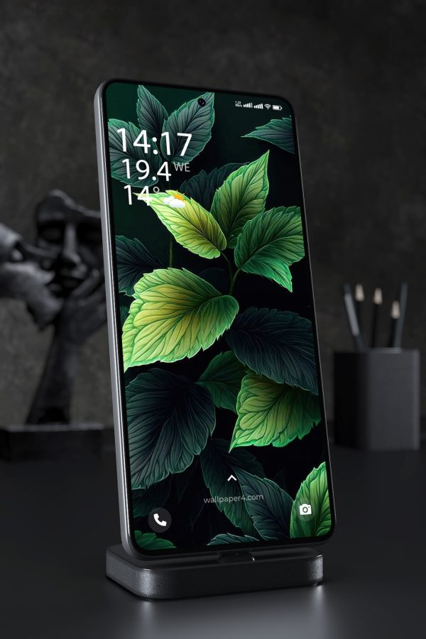 Phone Wallpaper 3806 - Dark Green Botanical Leaves Phone Background