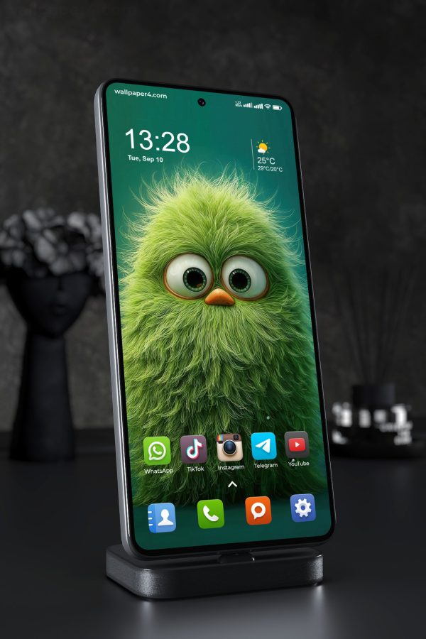 Phone Wallpaper 3812 - Cute Fluffy Green Bird with Big Eyes 4K Art