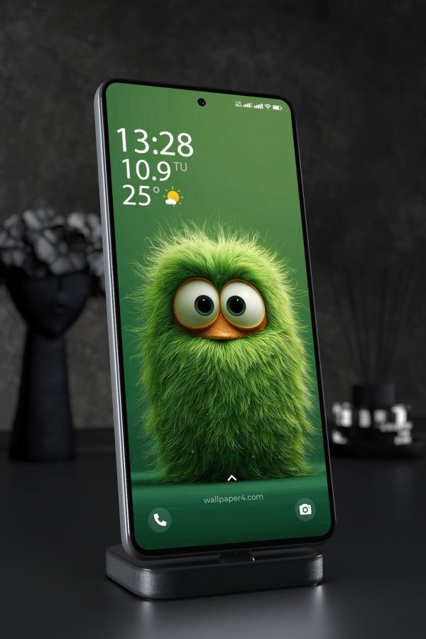 Mobile Wallpaper 3812 - Cute Fluffy Green Bird with Big Eyes 4K Art