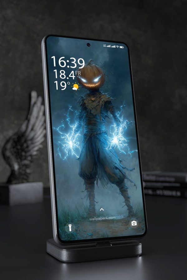 Phone Wallpaper 3817 - Electric Pumpkin Scarecrow Dark Fantasy Art