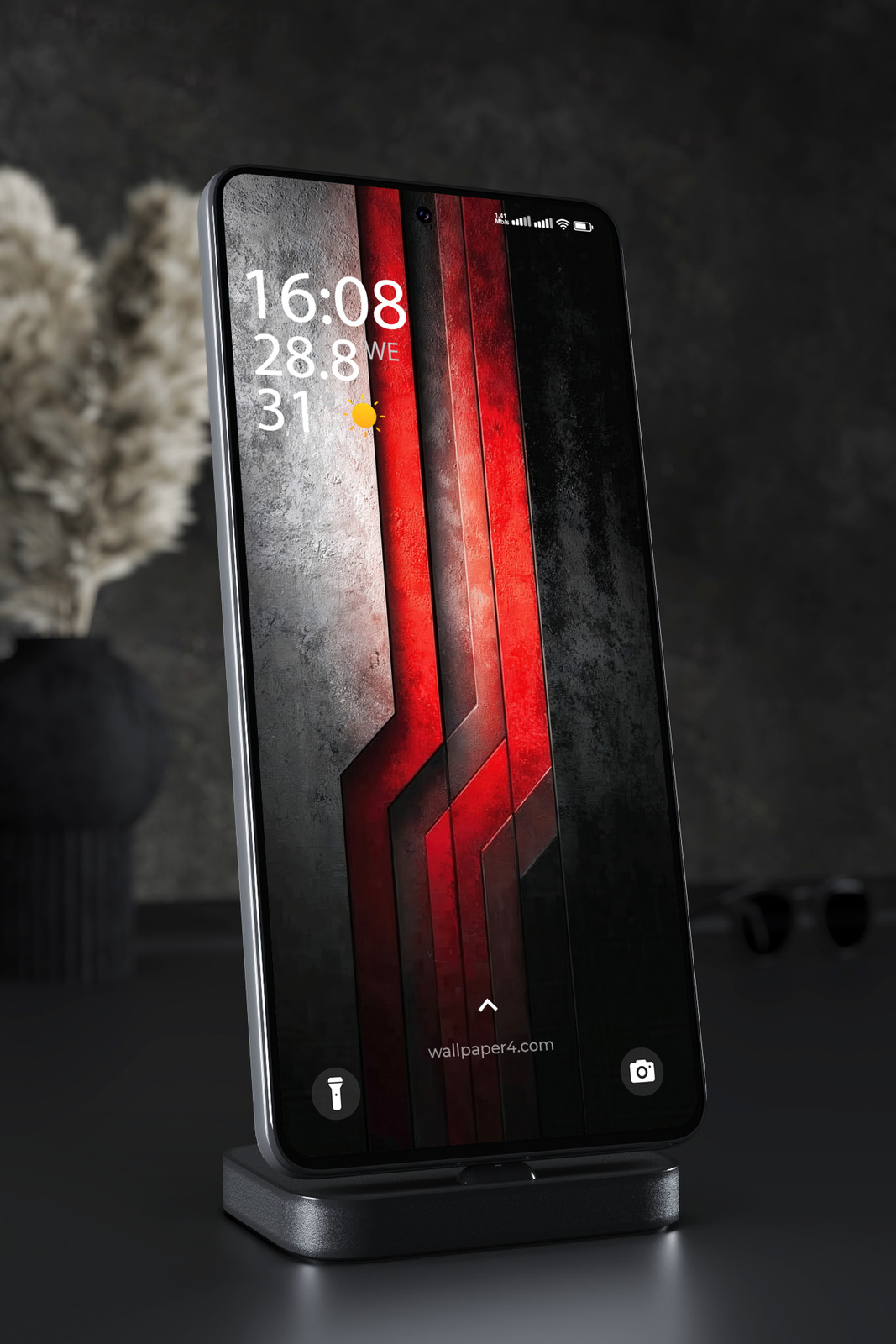 Phone Wallpaper 3825 - Red Stripes on Dark Grunge Metal Background