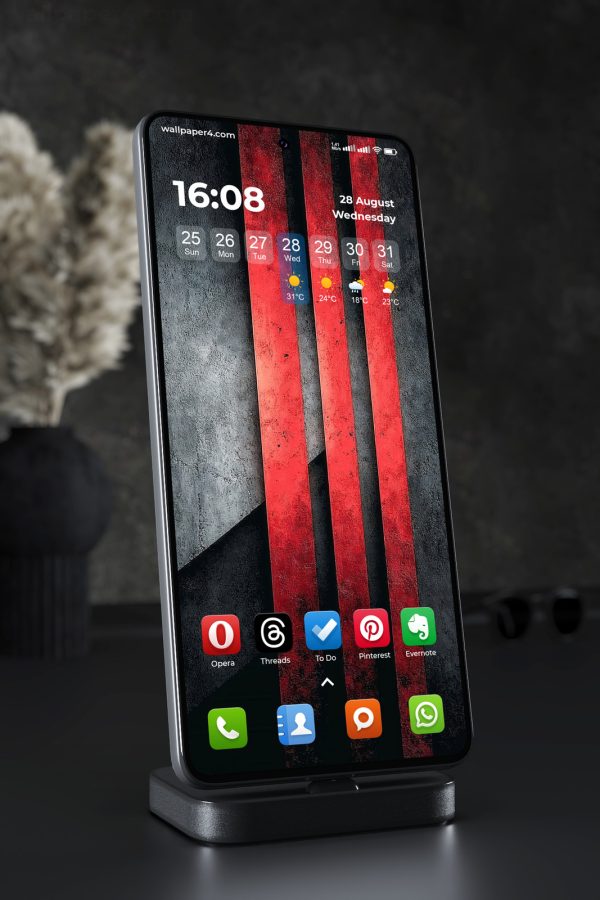 Mobile Wallpaper 3825 - Red Stripes on Dark Grunge Metal Background