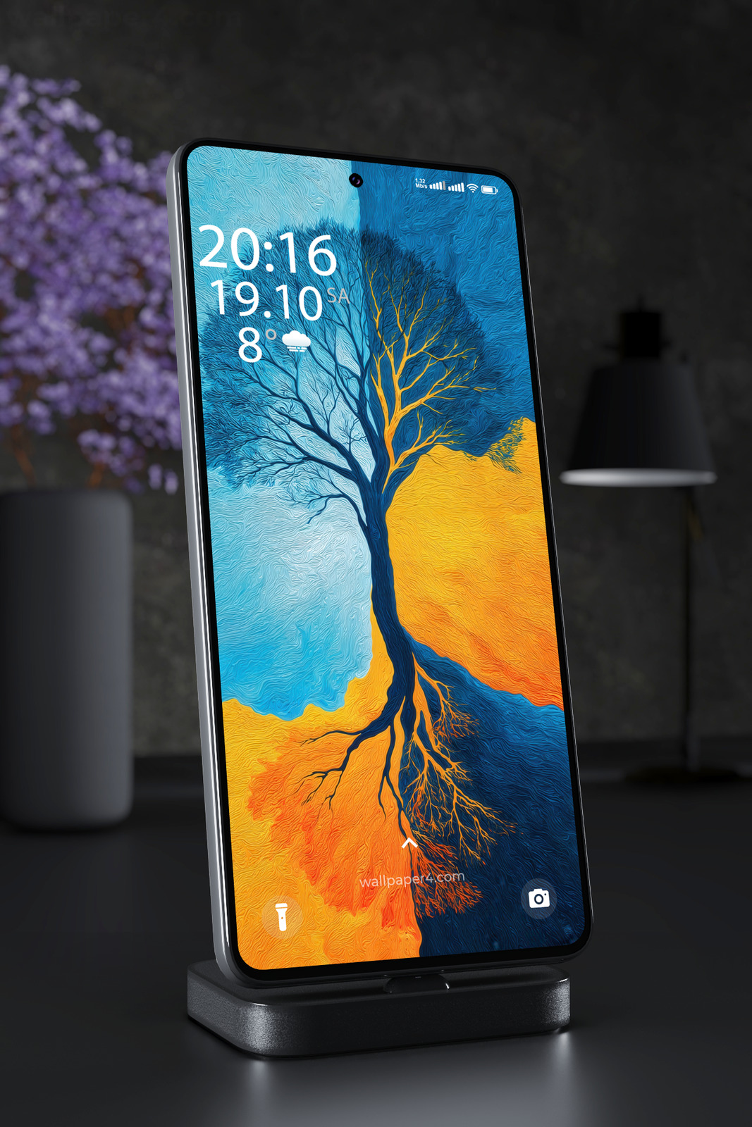 Mobile Wallpaper 3828 - Blue and Yellow Abstract Tree Seasonal Painting