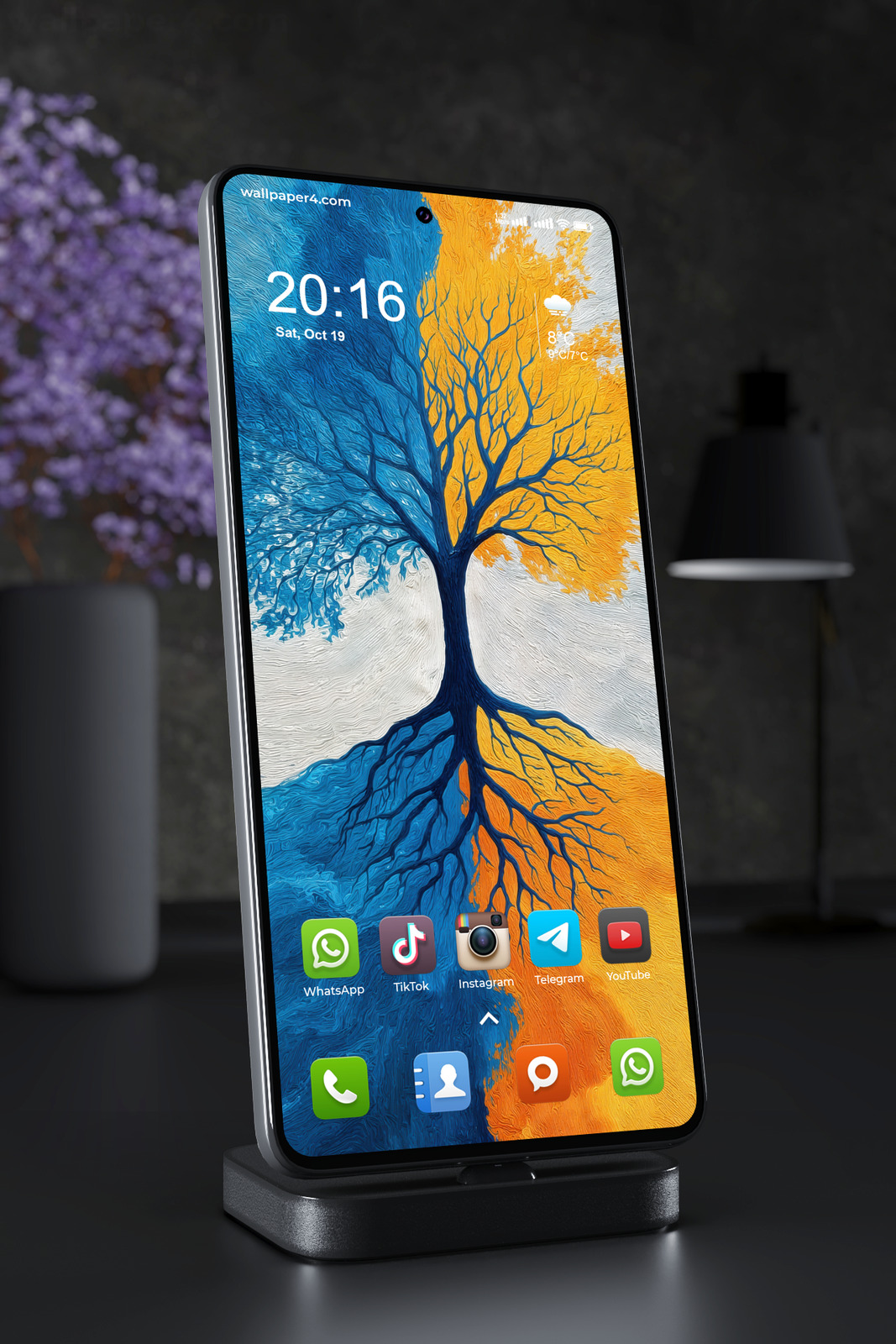 Mobile Wallpaper 3828 - Blue and Yellow Abstract Tree Seasonal Painting