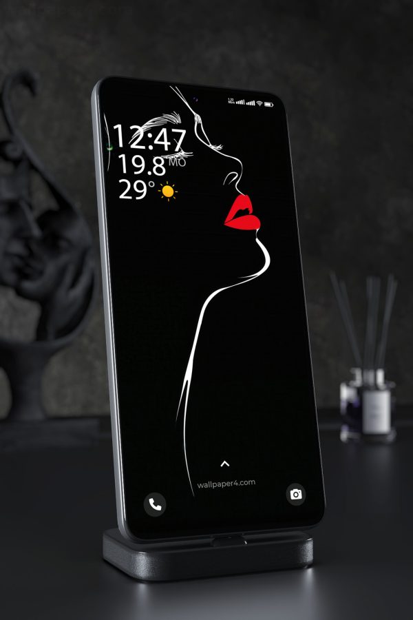 Phone Wallpaper 3833 - Minimalist Woman Face with Red Lips