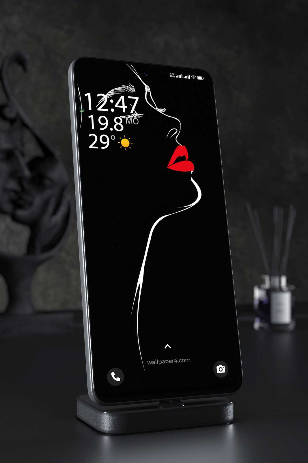 Phone Wallpaper 3833 - Minimalist Woman Face with Red Lips