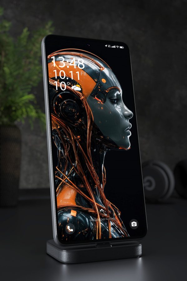 Phone Wallpaper 3839 - Cybernetic Android Neon Sci-Fi Portrait Art